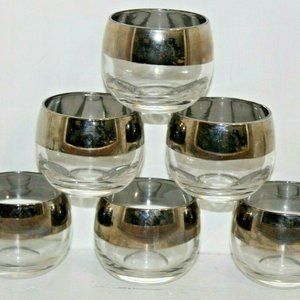 Vintage Silver Band Dorothy Thorpe Mad Men Roly Poly Cocktail Glasses Set of 6
